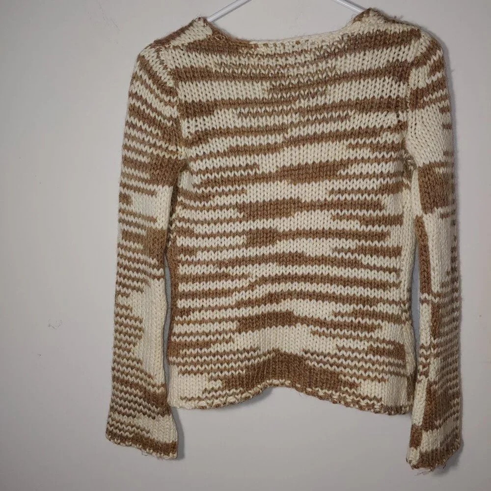 Old Navy Wool Blend 90s Tie Up Sweater Cardigan Size S Cream Tan - Picture 4 of 6